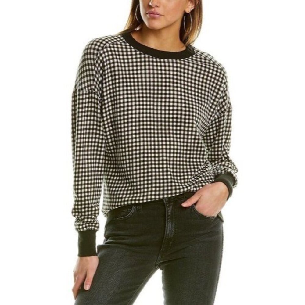 Alice Olivia Natalie Black White Gingham Boxy Sweater Sweatshirt Womens Sz Small